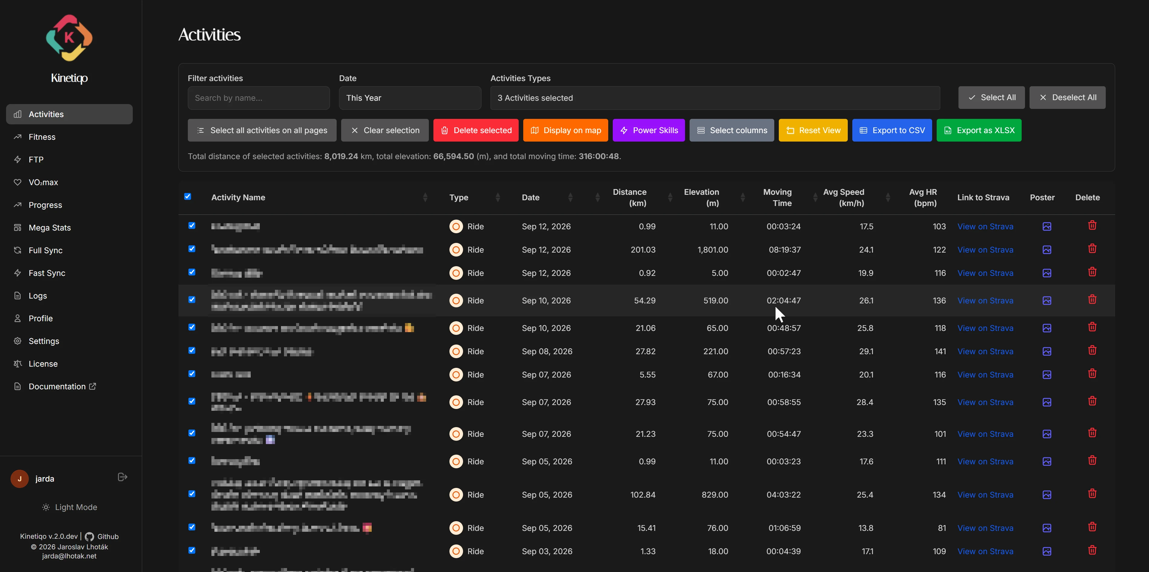 Python Web App Tables Kinetiqo โ Self-Hosted Strava Data Warehouse