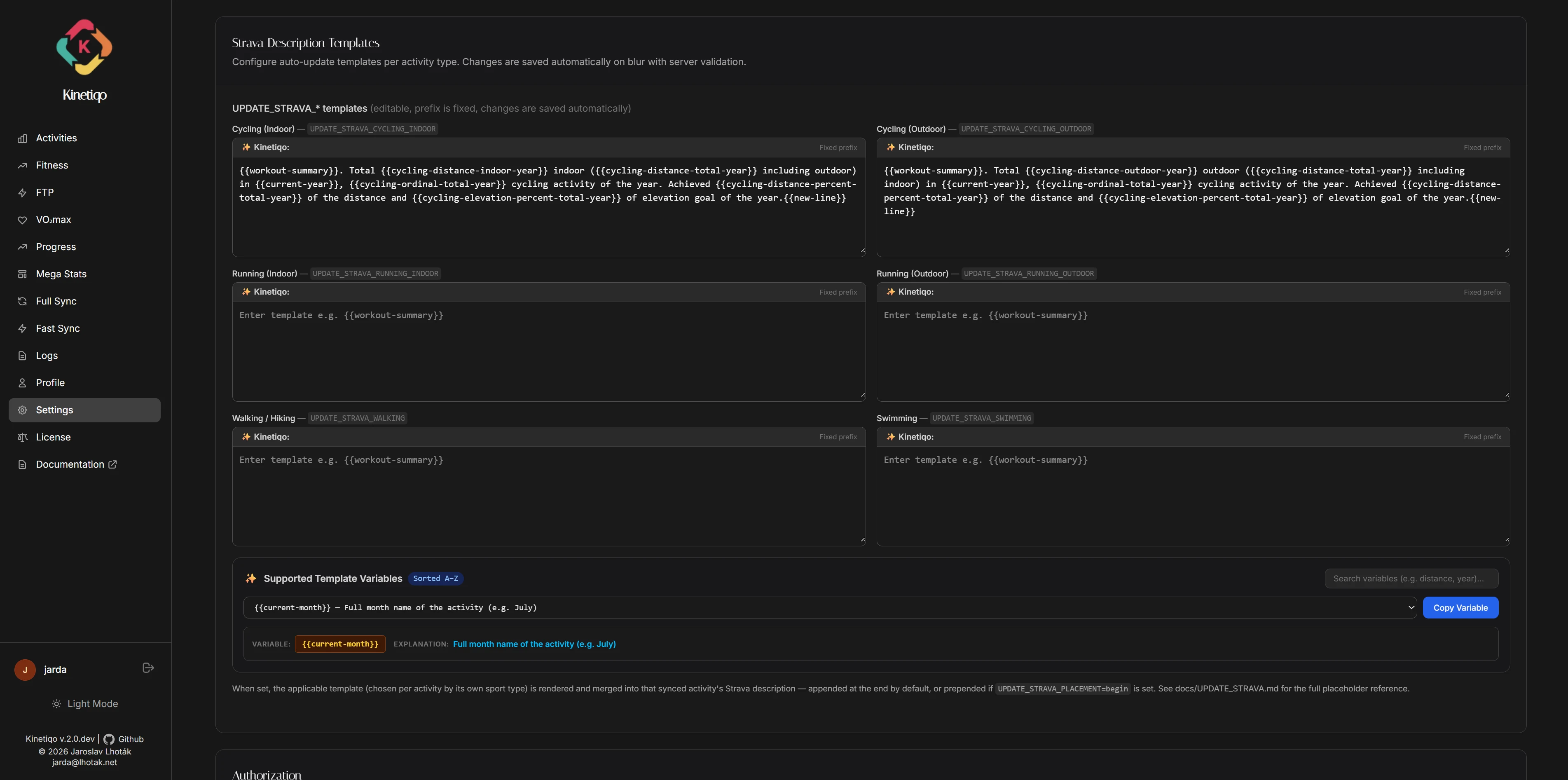 Strava Description Template Settings